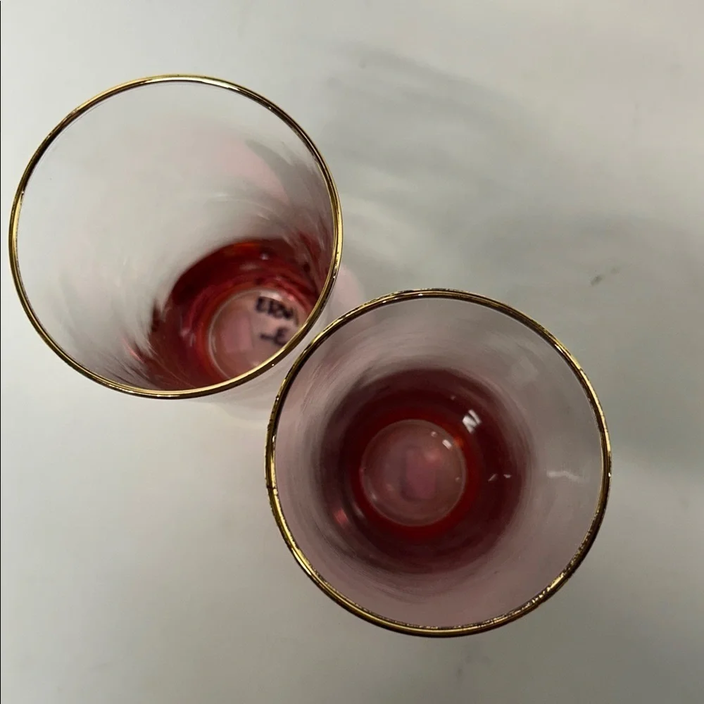 Set of Two Pink Ombre Glasses vintage tall, highball glasses